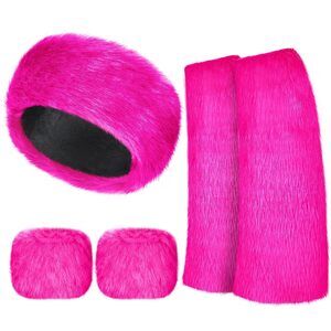 6689 3 Pieces Faux Fur Headband Set Ear Warmer Headwrap Furry Wrist Cuff
